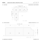 B2-S001 five piece corner modular sofa with left facing ottoman. Plan view and front elevation with dimensions, 291 x 276 x 87 cm.