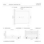 B1-B001 upholstered bed in king with extended bedhead. Plan view and front elevation with dimensions, 229 x 220 x 120 cm.